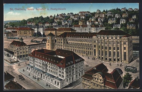 Ansichtskarten: AK St. Gallen, Bahnhof u. Postgebäude – Gebraucht aus Berlin von bartko-reher