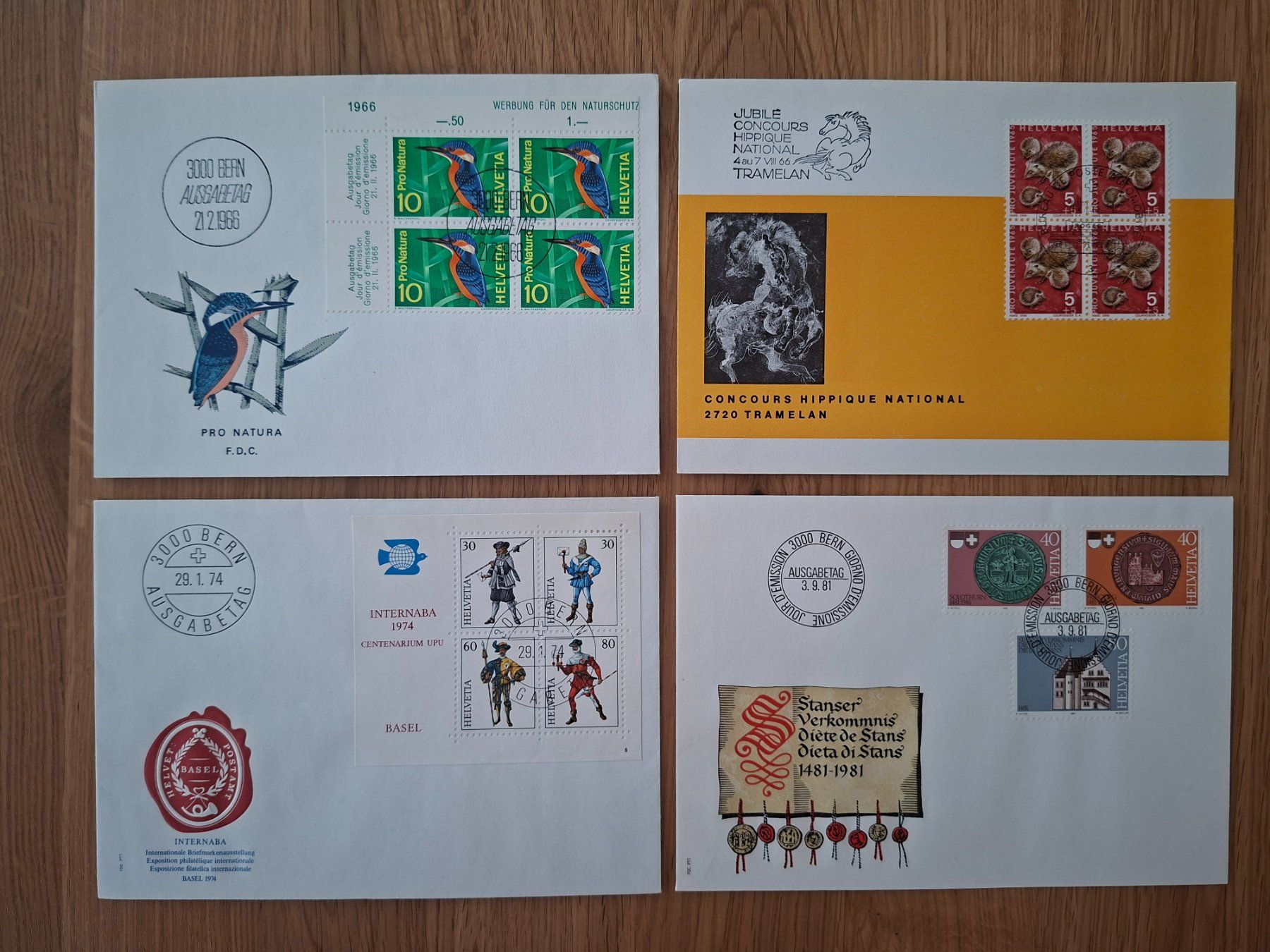 Couverts & Versandtaschen: 4 FDC Schweiz 1966–1981 Pro Natura, Internaba – Gebraucht aus Baldegg von collect.hub