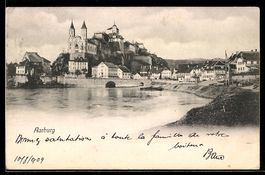 AK Aarburg, Ortsansicht mit Schloss, Kirche und Brücke