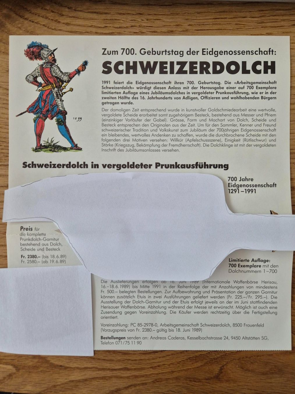 Armi bianche: 700 Jahre Eidgenossenschaft / Schweizerdolch – Nuovo (secondo la descrizione) da Menzberg venduto da donker_voort