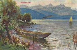 Münsterlingen TG am Bodensee Boot Dampfschiff Berge ca. 1930