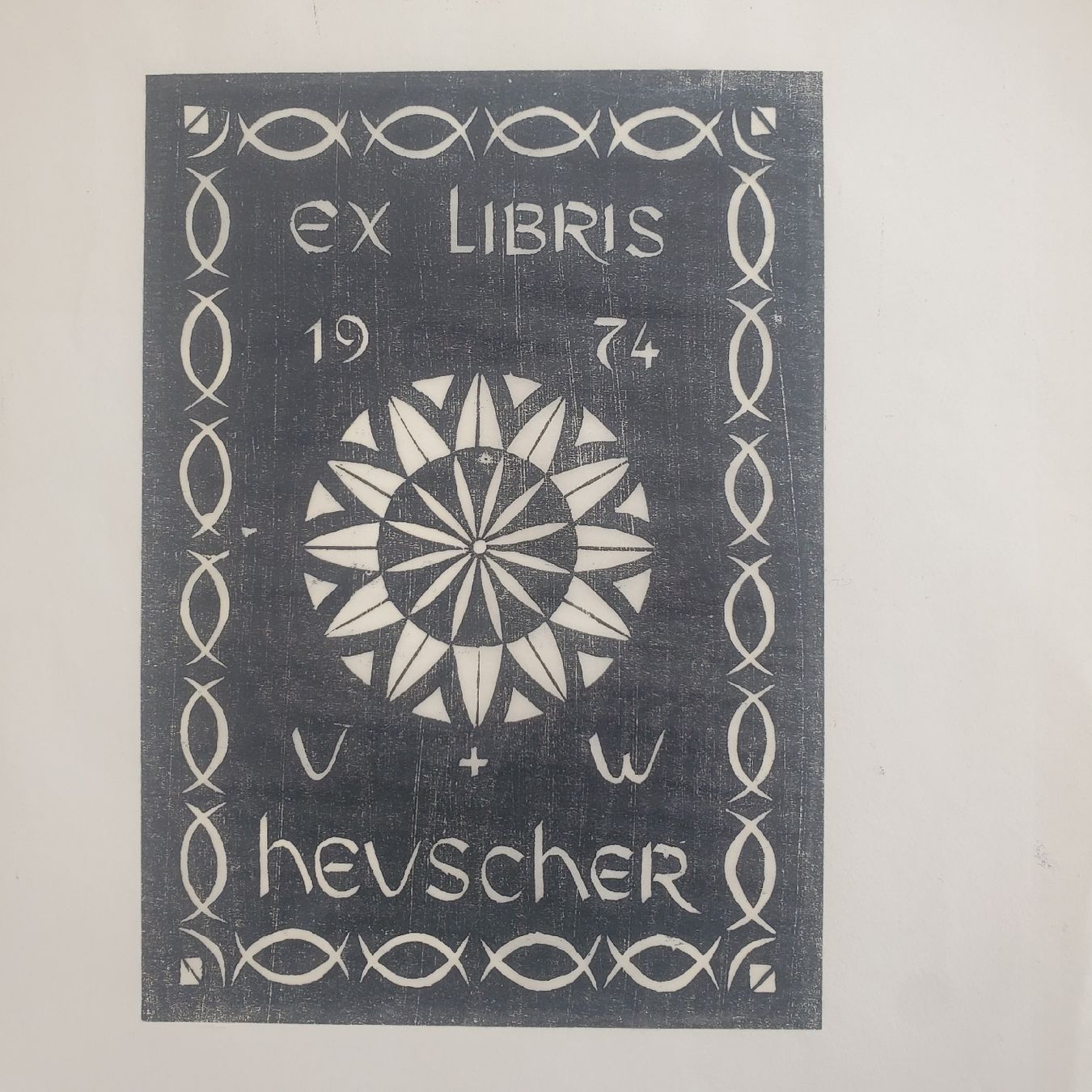 Xilografie: Ex Libris V Hevscher 1974, Original Holz- oder Linolschnitt – Usato da Opfikon venduto da Diversamente 1