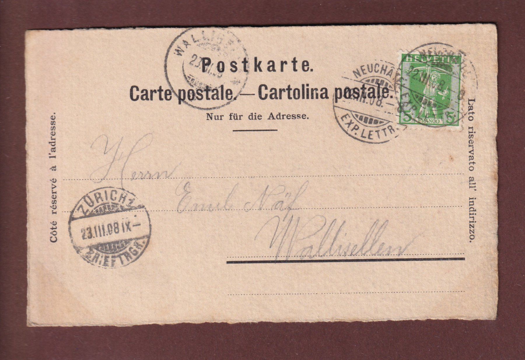 Cartoline postali: NEUCHÂTEL - Société d'étudiants Industia - 1908 – Usato da Pully venduto da nicecards 1