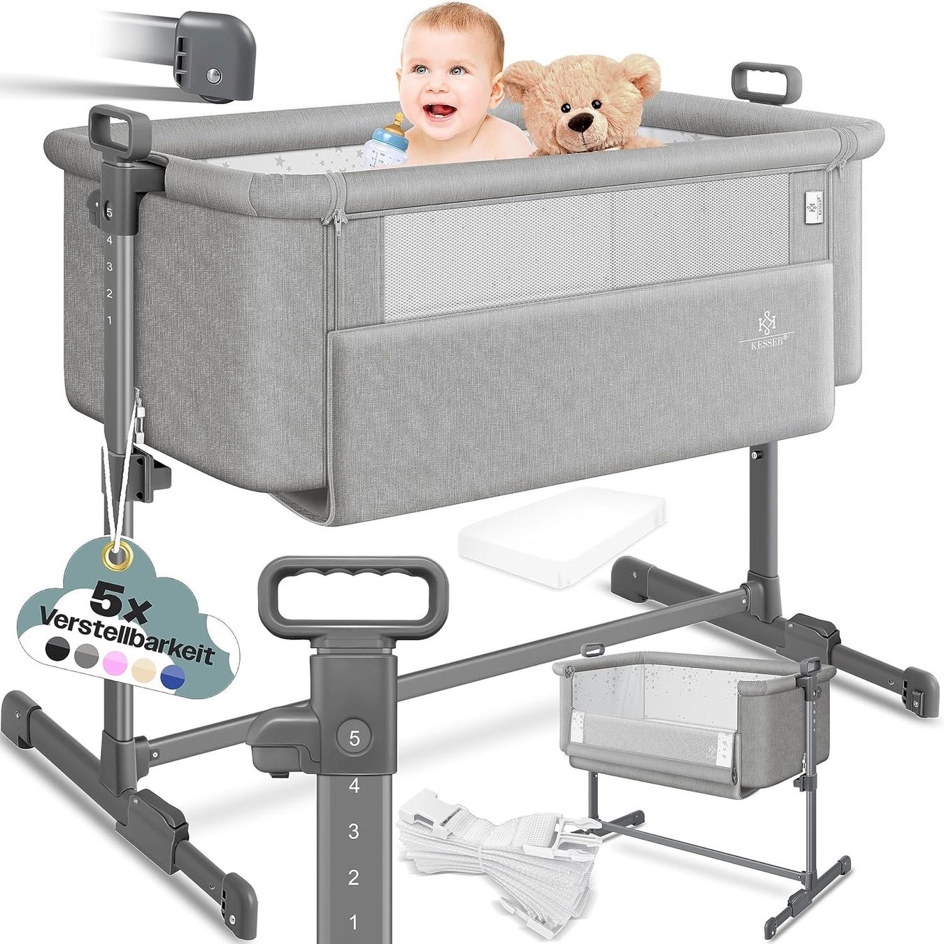Letti per bambino & Letti da viaggio: KESSER 3in1 Kinderbett Hellgrau – Nuovo e nell'imballaggio originale da Bottighofen venduto da zaap