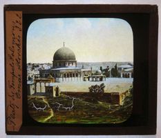 Glasdia farbig Israel: Felsendom in Jerusalem, um 1900