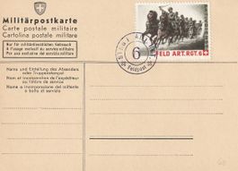 Militärpostkarte mit Marke der Artillerie, sauber entwertet