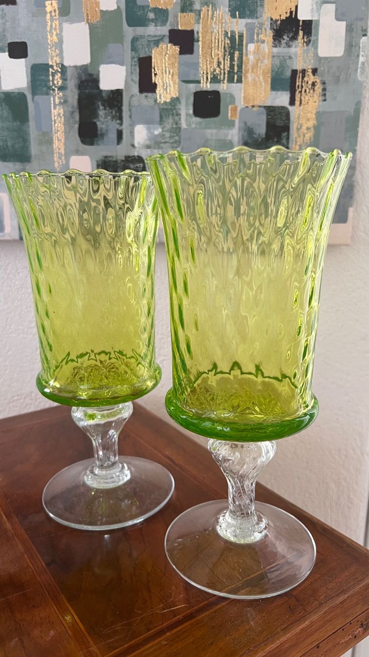 Portacandele: 2x Glas Kerzenständer hellgrün transparent Struktur – Usato da Bülach venduto da nad_jx8f