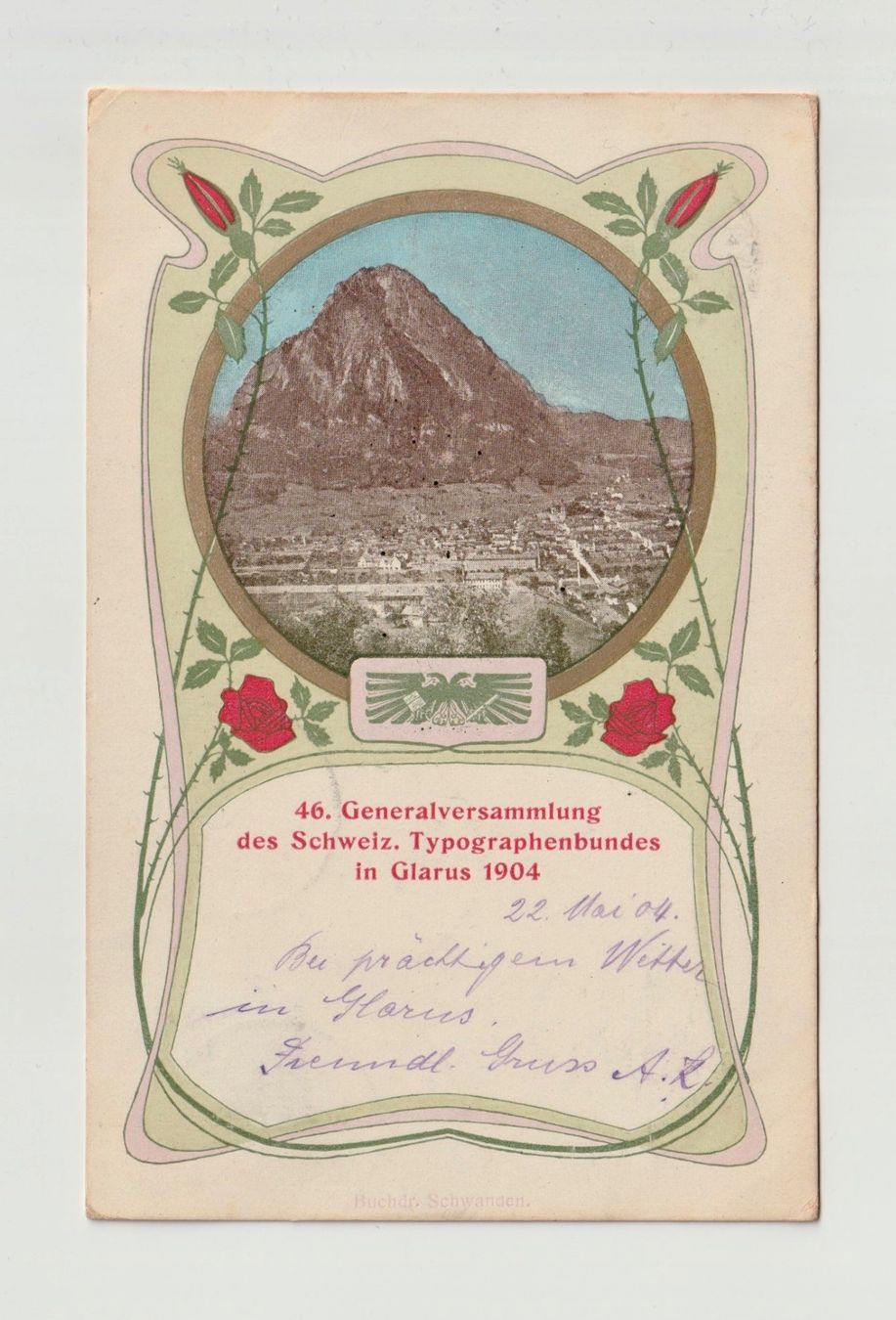 Cartoline postali: Typographenbundes in Glarus 1904 – Usato da Lausanne venduto da PL22neufx