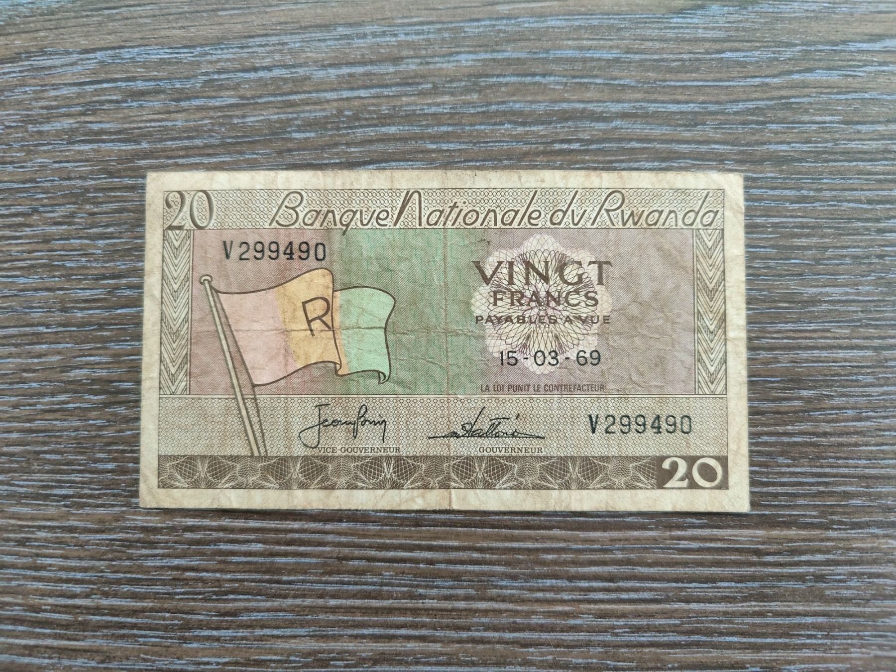 Banconote: Rwanda 20 Francs 15.3.1969 - selten !!!!!! – Usato da Flaach venduto da Lonzo99