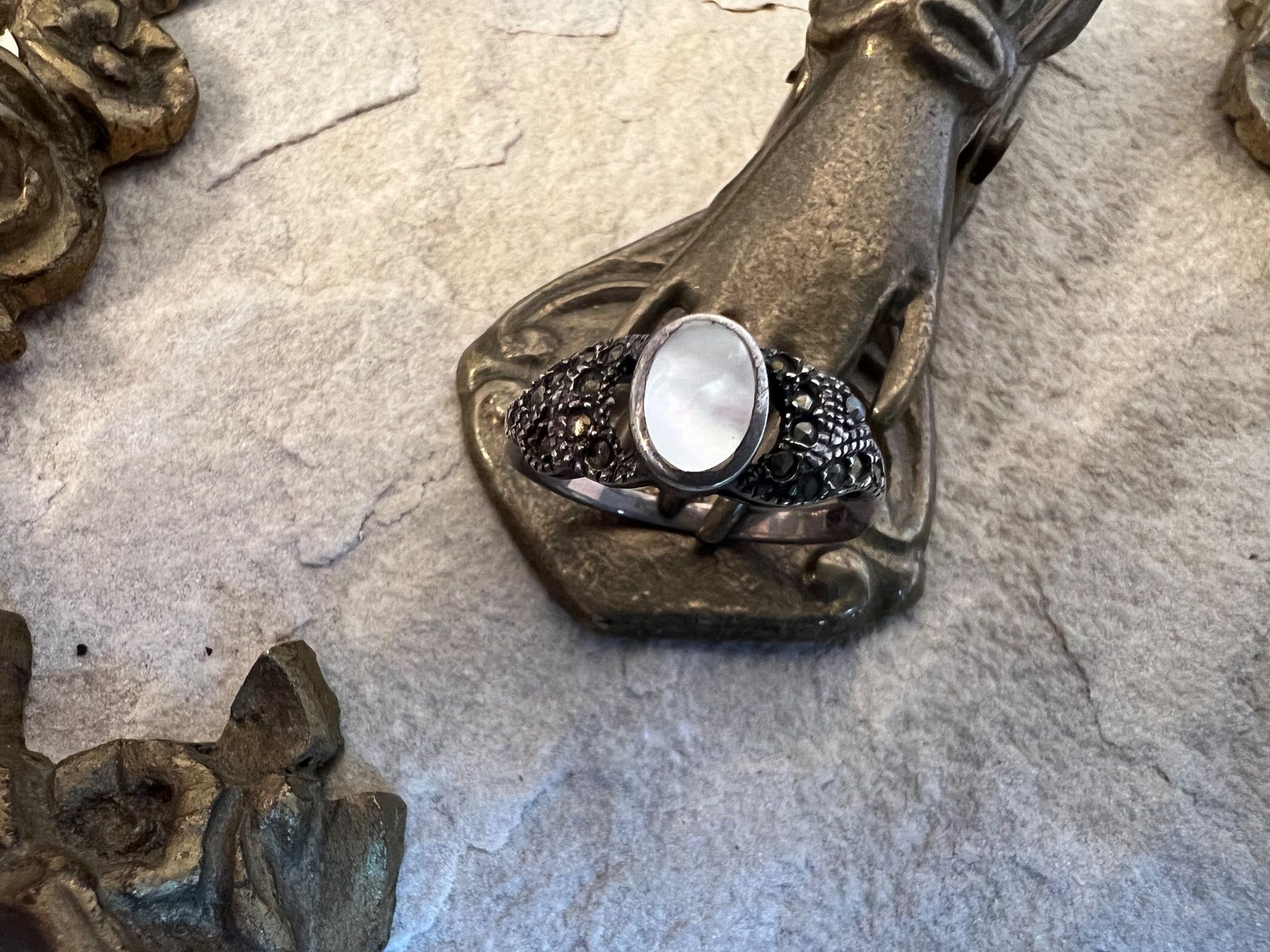 Ringe: Ring Silber Perlmutter Markasiten G 57,5 Vintage Jugendstil – Neu (gemäss Beschreibung) aus Bern von Jiffy 4