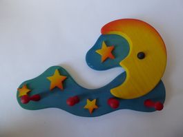 Schöne Kinder Holz Garderobe: Mond und Sterne, 39,5cm