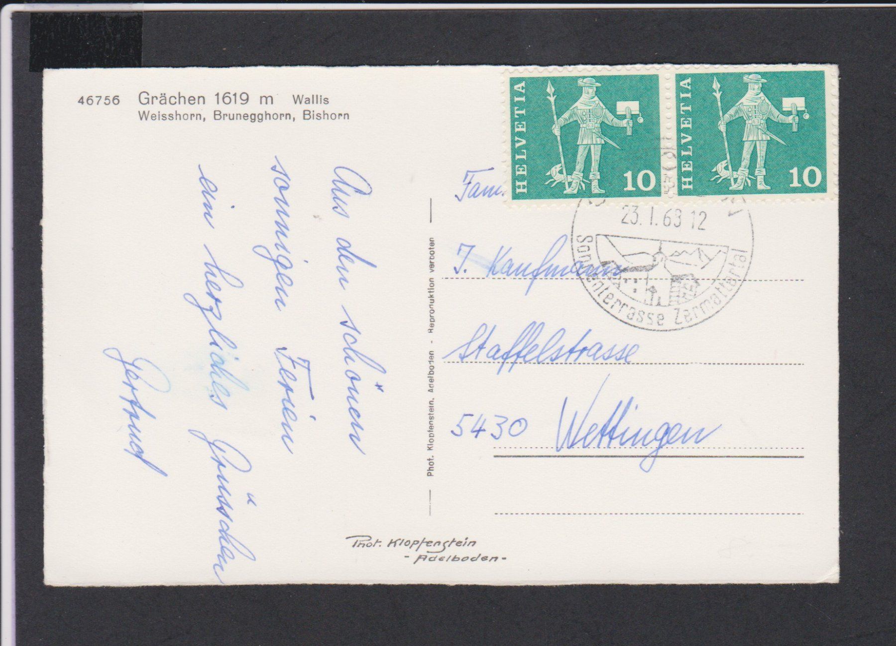 Cartoline postali: Grächen  VS   -  ältere Ansichtskarte von 1963 – Usato da Vitznau venduto da Ropaku 1