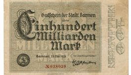 Barmen 100 Mrd.Mark SN rot 25.10.1923 SS+-SS++
