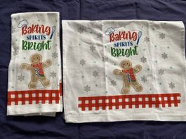 Christmas Holiday Baking Spirits Bright Kitchen Towels 2x