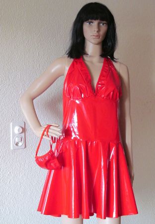 NEU Rotes Lackkleid Lackmini Minikleid Rückenfrei ca 2XL