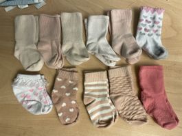 11 Paar Söckchen Mädchen Gr. 15-18 Rosa Weiss Herzen 