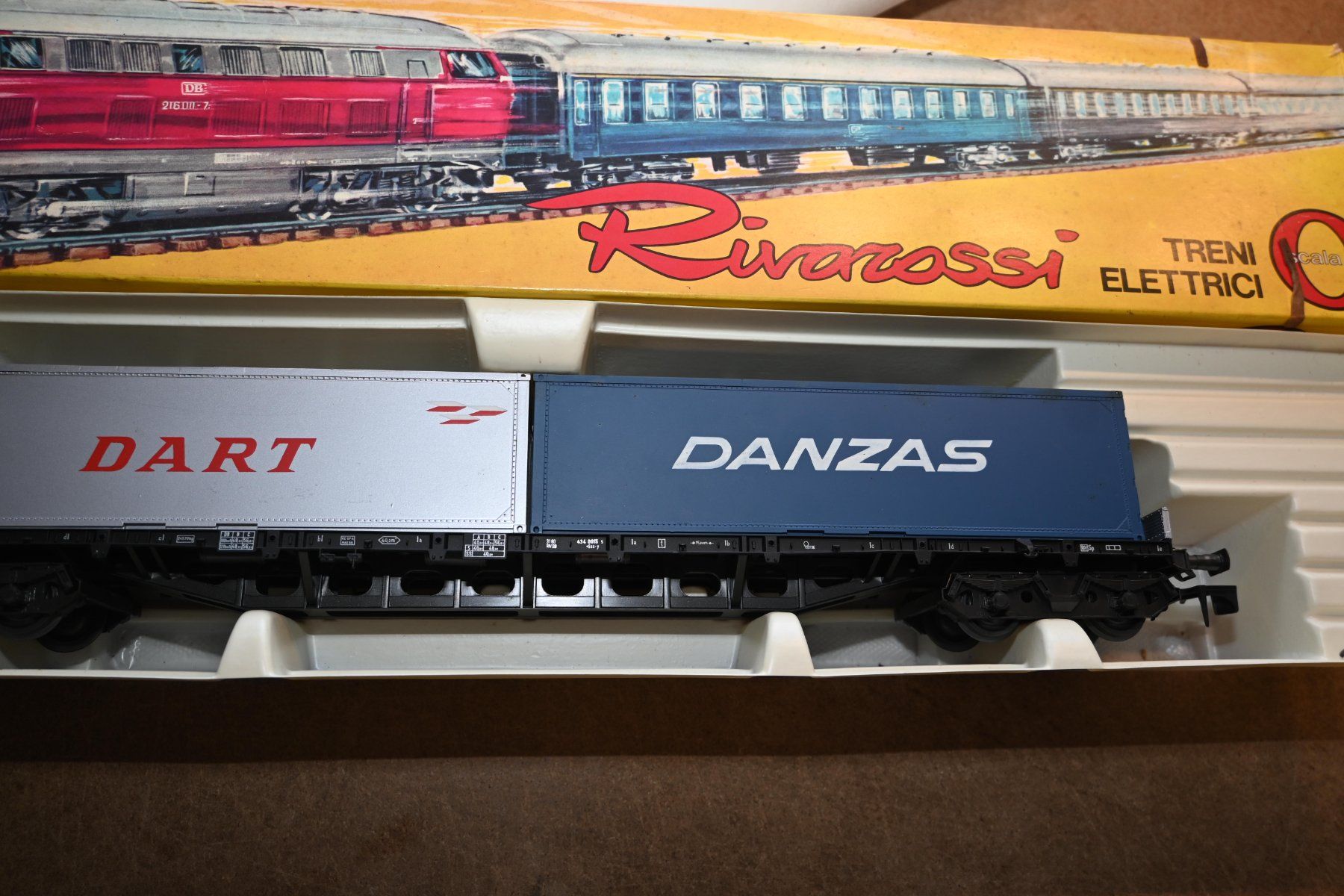 Rivarossi Modellini di ferrovie: Containerwagen Dart/Danzas Rivarossi Spur 0 mit OVP – Usato da Laupen ZH venduto da Zmoewe 2