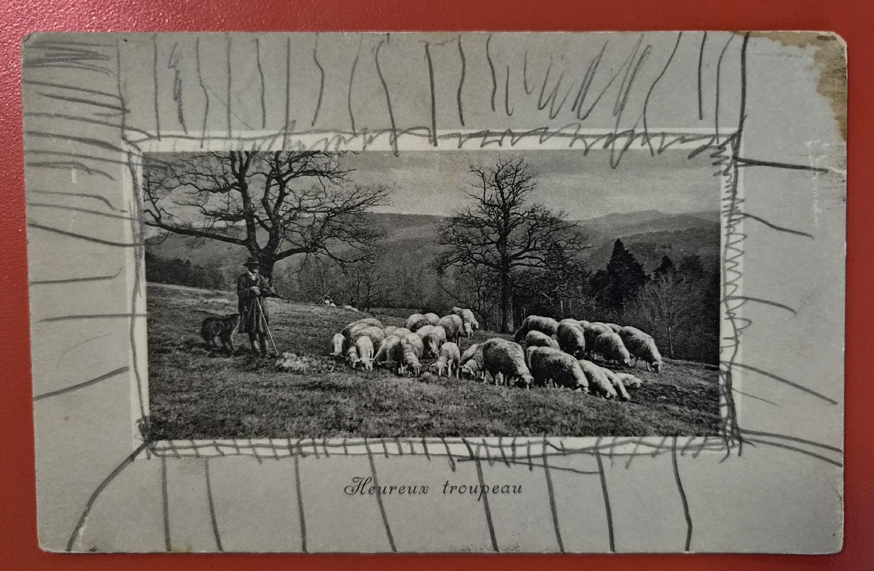 Ansichtskarten: Schafherde mit Hirte  "heureux troupeau" 1911 – Gebraucht aus Melchnau von Arthurius