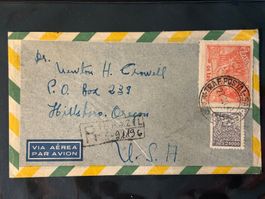 Luftpost R-Brief 1945 von Brasilien nach Hillsboro USA
