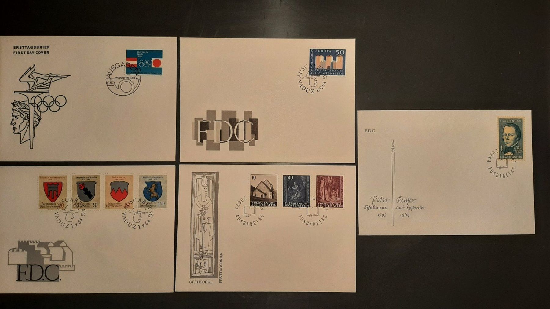 Tutti i francobolli: Liechtenstein Ersttagsbriefe von 1964 – Nuovo (secondo la descrizione) da Pfäffikon ZH venduto da Romulus