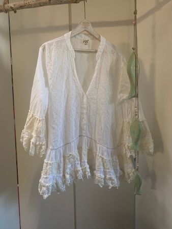 Jot Tunika Bluse weiss/creme, Spitze, Boho-Ibiza-Sommer-Look