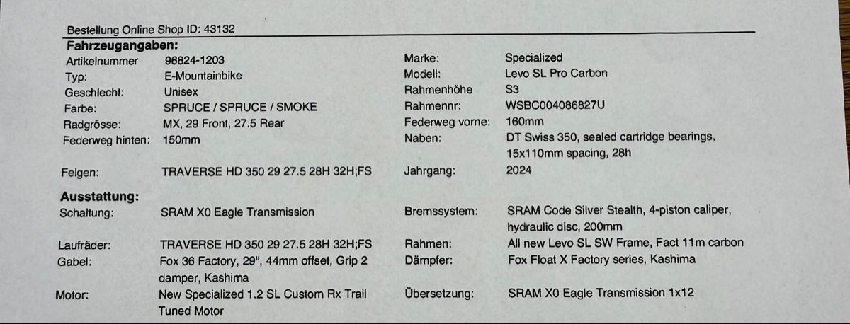 Specialized Velos: Occasion: Specialized Levo SL Pro Carbon S3 E-MTB 2024 – Neu (gemäss Beschreibung) aus Kloten von muu_bl25 1