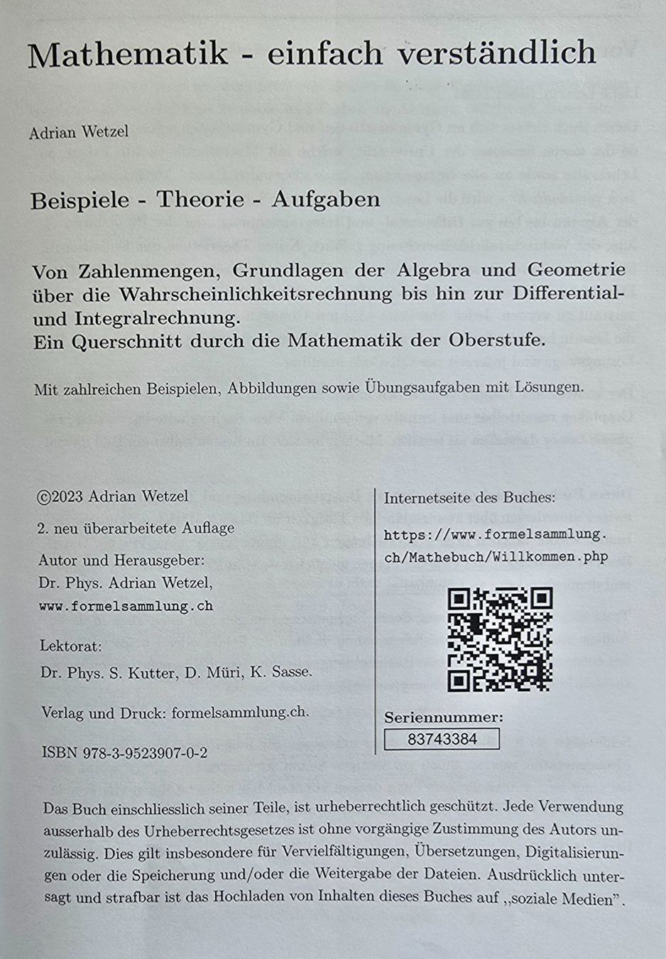 Libri: Mathematik - einfach verständlich, Adrian Wetzel – Nuovo (secondo la descrizione) da Zürich venduto da pfo_tjp8 2