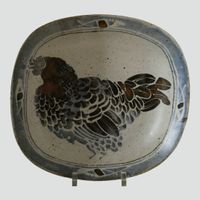 Grand plat en céramique de Jean-Claude de Crousaz. Arpot.