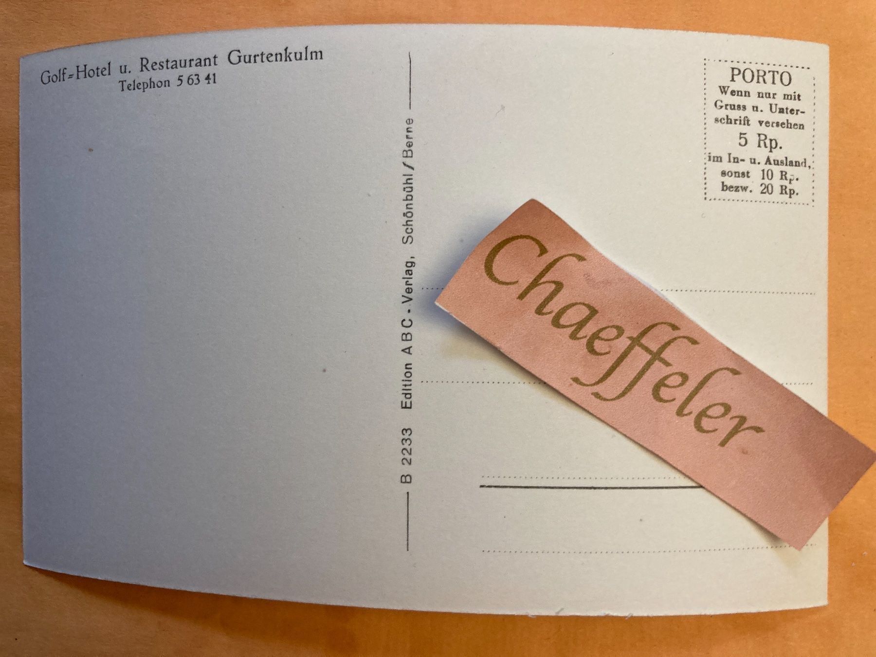 Cartoline postali: Golf-Hotel u. Restaurant Gurtenkulm – Usato da Zürich venduto da Chaeffeler 1