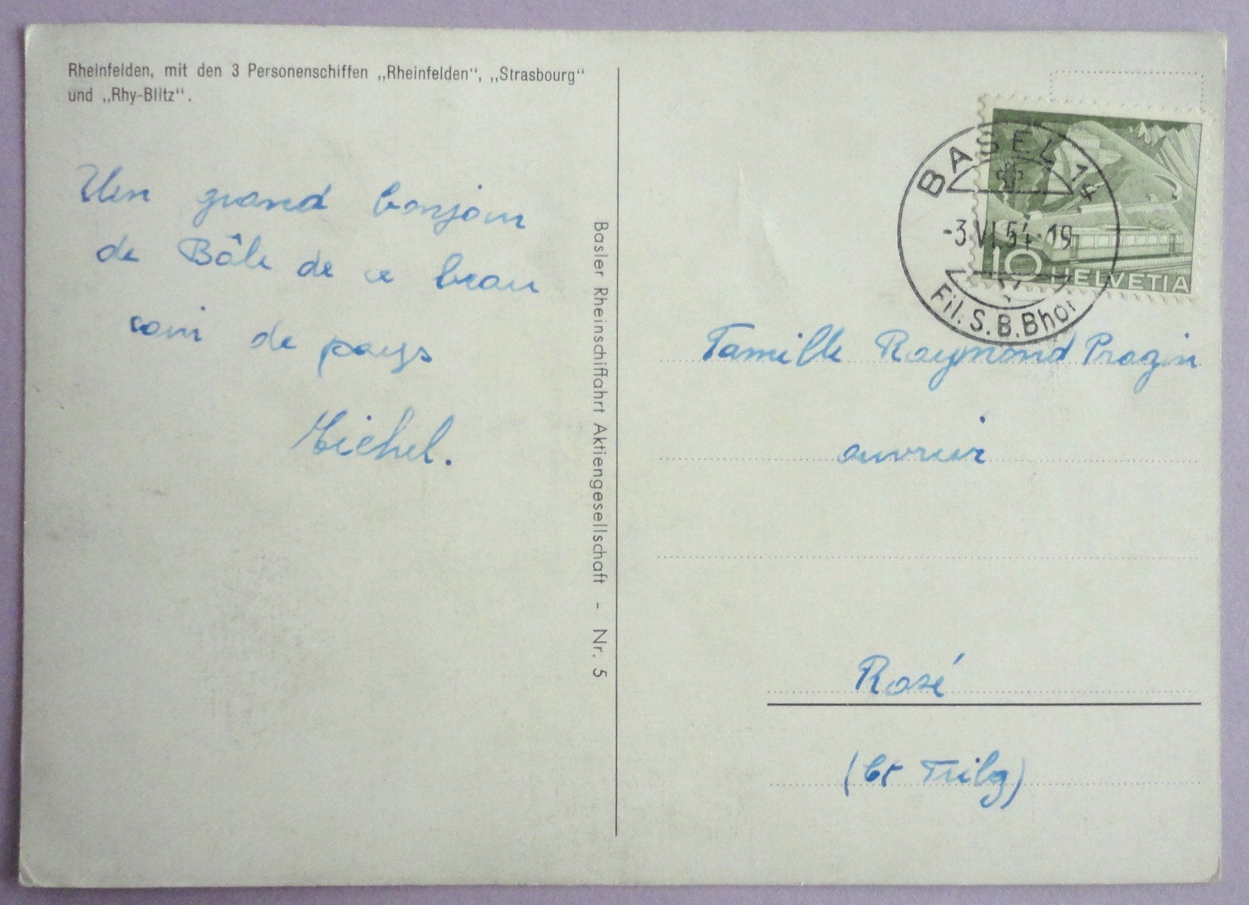 Cartoline postali: Rheinfelden mit den 3 Personenschiffen – Usato da Fétigny venduto da Billy2miny 1