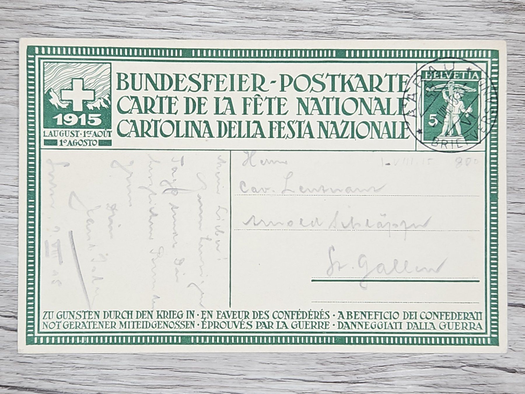 Tutti i francobolli: CL16 Carte Postale + Timbre Suisse 1915 – Usato da Cousset venduto da Patrick_Collections