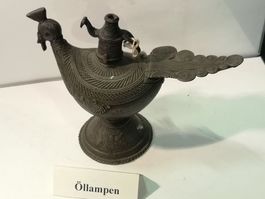 Antike Pfauen Oel Lampe Diya Bronze Asien Indien 19.Jhd 12cm