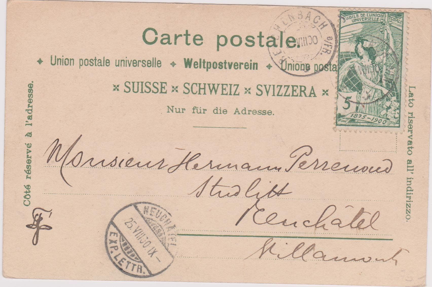 Ansichtskarten: Aeschi,  Litho 1900 – Gebraucht aus Spiez von Niesen20 1