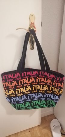 Italien Stofftasche Shopper schwarz bunt Retro Vintage