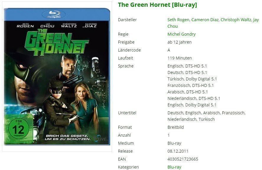 Alle DVDs: The Green Hornet [Blu-ray] – Gebraucht aus Buchrain von Sssschaller