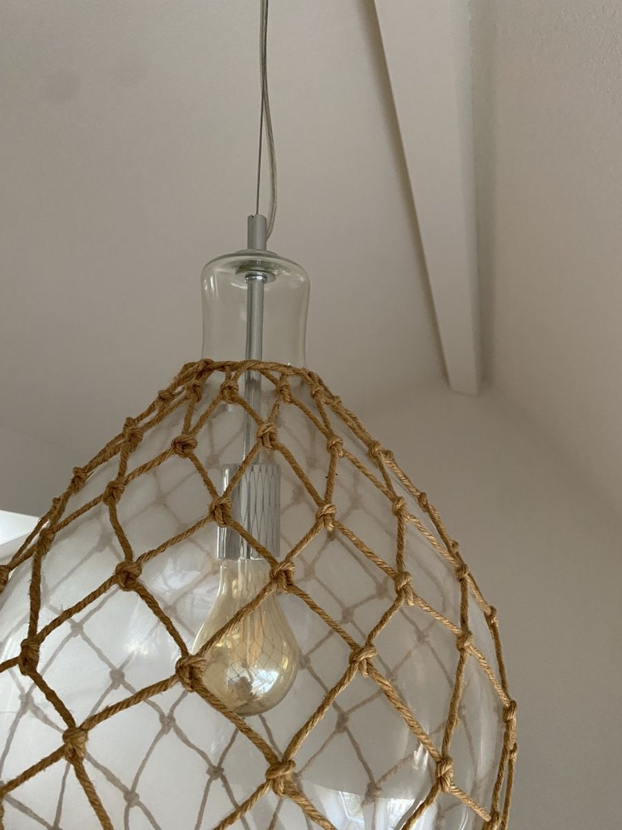 Lampade: Wunderschöne Hängelampe aus Glas mit Jute – Usato da Zürich venduto da pas_j2jx 1