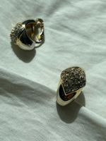 Modeschmuck, Ohrenclips mit Strass-Steinen, silbrig/goldig