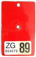 Velonummer 1. Vignette Zug 89 ZG 1989