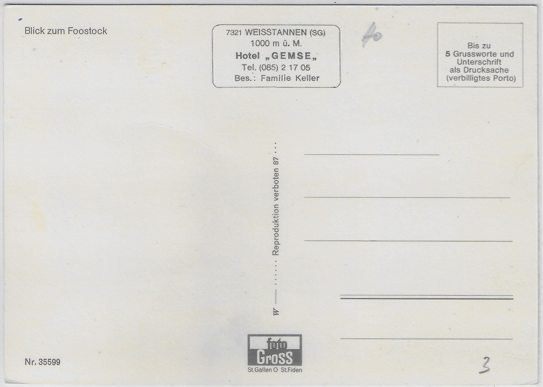 Cartoline postali: Weisstannen SG - Hotel Gemse – Antico da Ettingen venduto da Kartenplanet 1