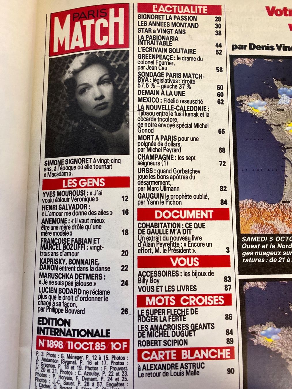 Zeitschriften & Magazine: Paris Match - 11 octobre 1985 - Simone Signoret. – Gebraucht aus Le Brassus von cinema13 1