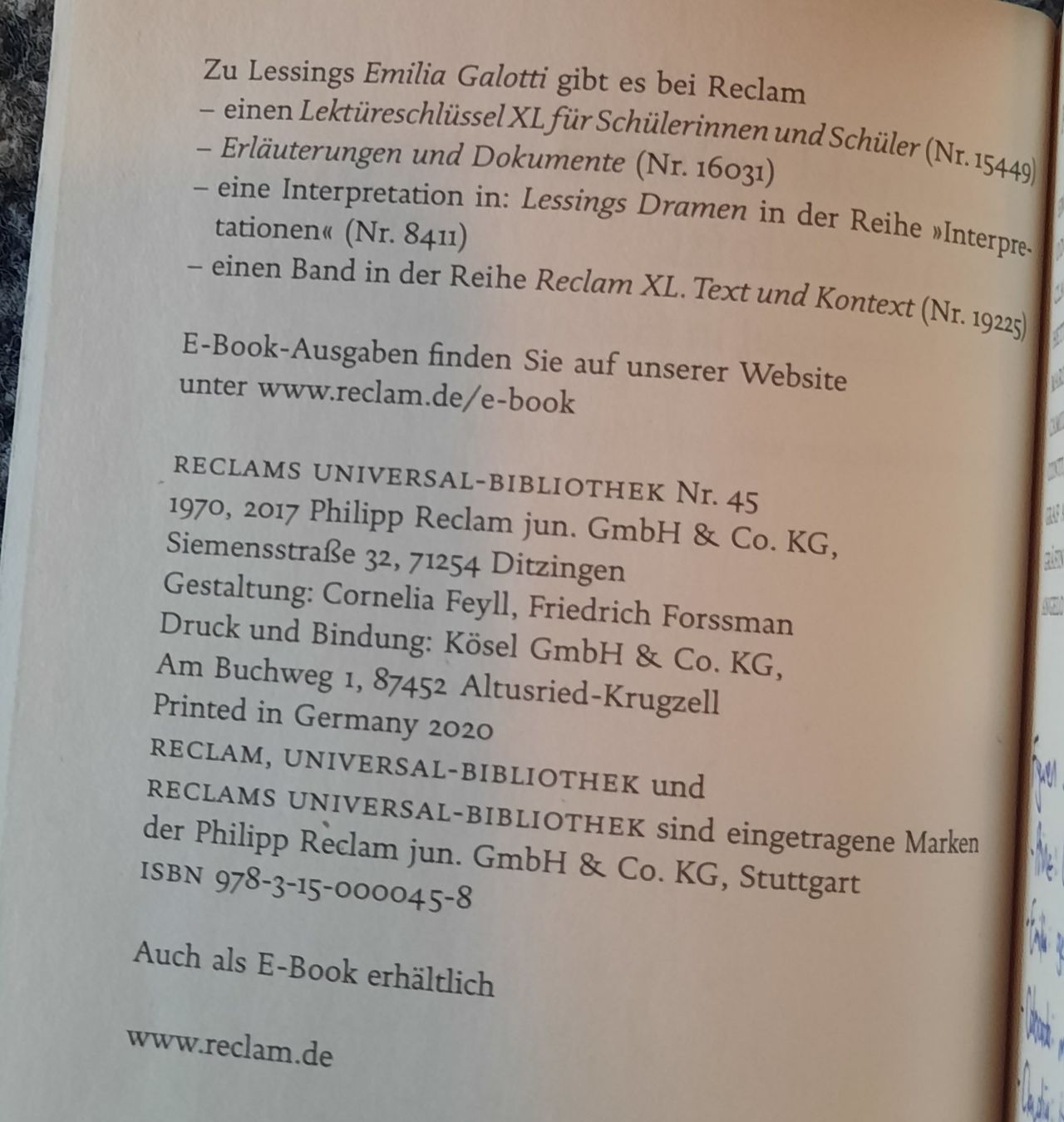 Bücher: "Emilia Galotti" von G. E. Lessing – Gebraucht aus Mühlethurnen von noe_k5bg 1