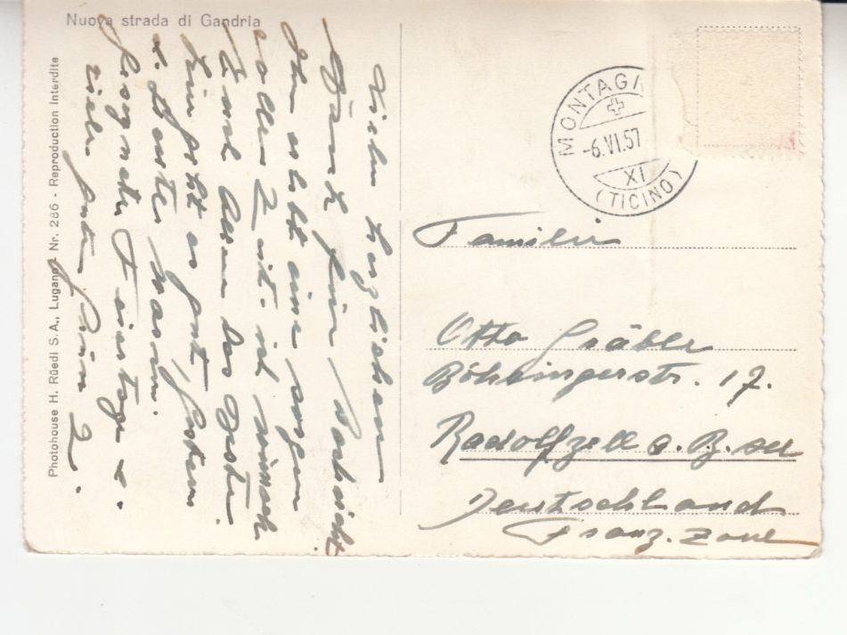Cartoline postali: Gandria Nuova Strada 1957 – Usato da Bürglen TG venduto da StampGraf 1