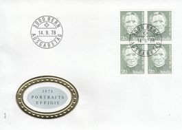 1978 4 FDC 4erBlockserie Portrait Dunant Piccard Jung Bovet