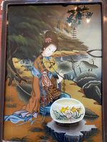 7 x ancienne peinture chinoise sous verre peinture à la main
