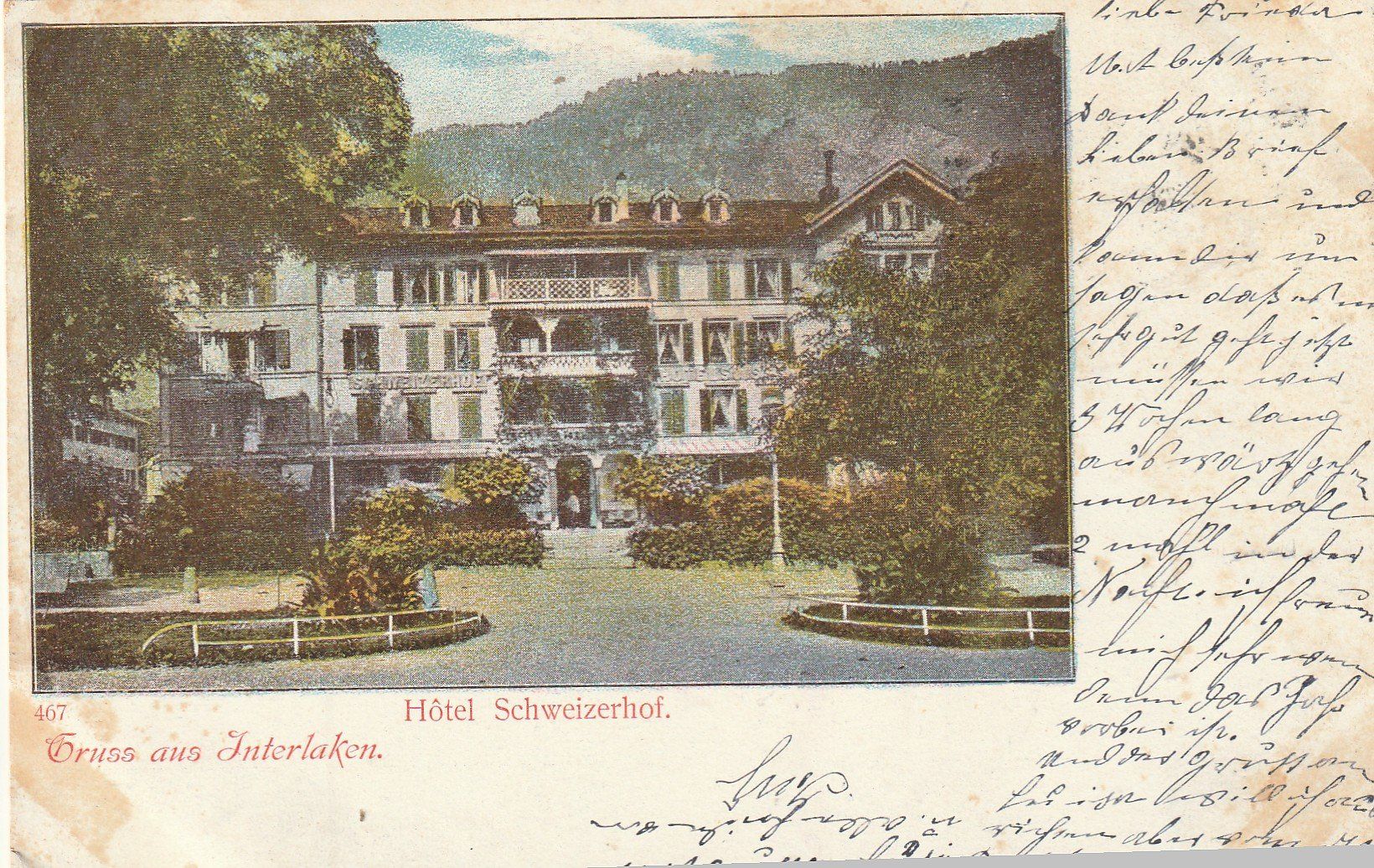 Cartoline postali: Alte Postkarte Hotel Schweizerhof Interlaken 1908 – Usato da Rupperswil venduto da Ema10