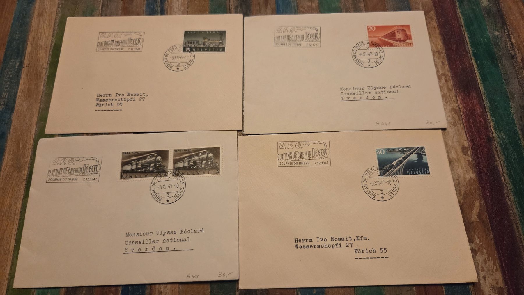Alle Briefmarken: 1947 Tag der Briefmarke Postautomobil Stempel Cent Ans de – Gebraucht aus Arni AG von Moth68