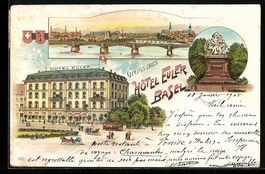 Litho Basel, Hotel Euler mit Strasse, Or