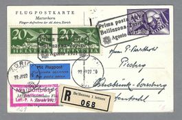 1927, FLUG BELLINZONA-ZÜRICH, UNTEN LINKS MIT LUFPOST BEF.