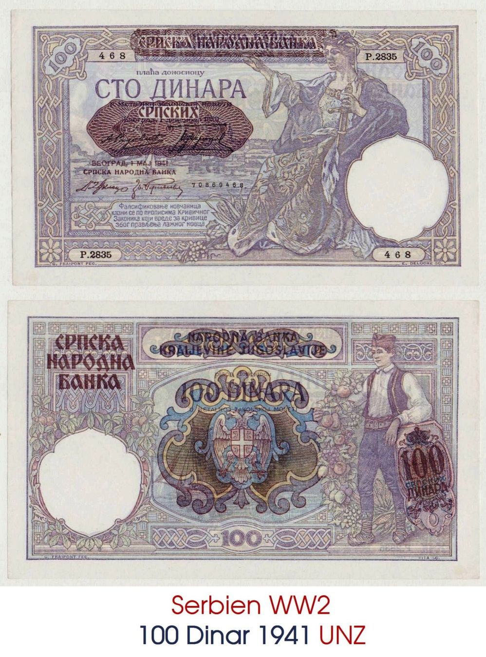 Banconote: Serbien WW2 100 Dinar 1941 UNZ – Nuovo (secondo la descrizione) da Flamatt venduto da samowarow