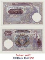 Serbien WW2 100 Dinar 1941 UNZ